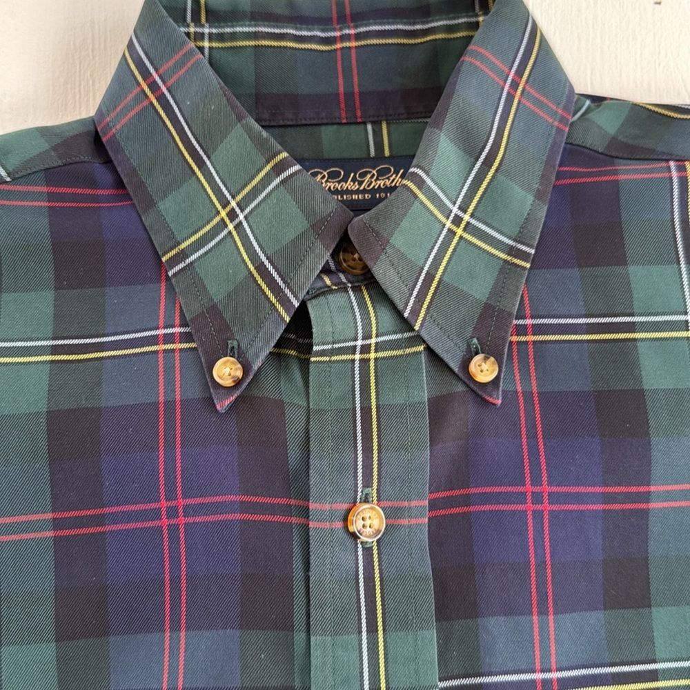 BROOKS BROTHERS NON-IRON COTTON TARTAN PLAID HOLIDAY BUTTON DOWN SHIRT MEN SMALL